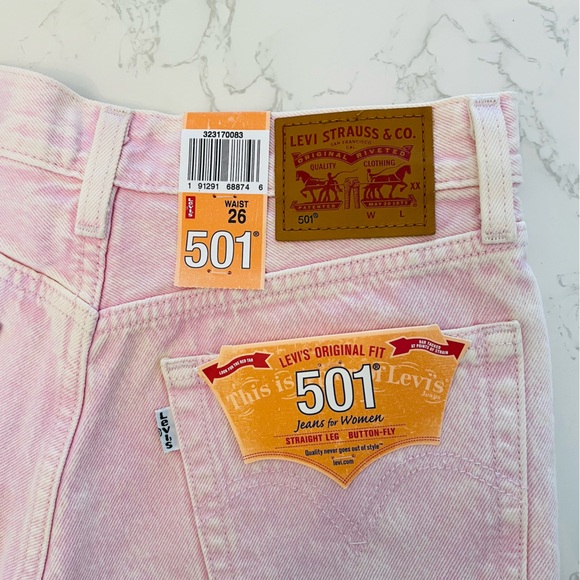 Levi’s Pink 501 High Rise Women’s Colored Cutoff Denim Shorts | NWT | Size 26 - Picture 7 of 11